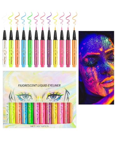 Veeteah Liquid Eyeliner Colorful Liquid Eyeliner | Colorful Glitter Eyeliner 12 Colors Glitter Face Glitter Eyeliner Pigment Graphic Liner Neon UV Liquid Eyeliner Set for Women
