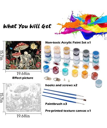 Mushroom Paint by Number Kit for Adults - DIY Acrylic Oil Set on Canvas Skeletons - 16x20Inch - Buy Online on GoSupps.com