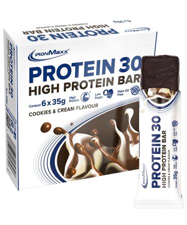 Ironmaxx protein 30 protein bars - cookies and cream 6 x 35g |Palm oil -free and gluten -free protein bar with vitamins |Suitable for sugar-reduced and low-carb diet cookies & cream 6 pieces (1 Pack)