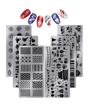 6 Pieces Nail Stamping Plates Patriotic Nail Art Stamp Plates Independence Day Themed Nail Stamping Templates Manicure Image Nail Stencil Plates for Nail Art Decoration