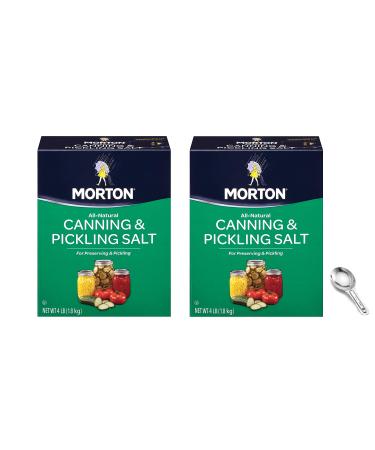 Morton Canning and Pickling Salt, 4 Pound Box (Pack of 2) W/ Custom F.O.Y Measuring Spoon and Clip