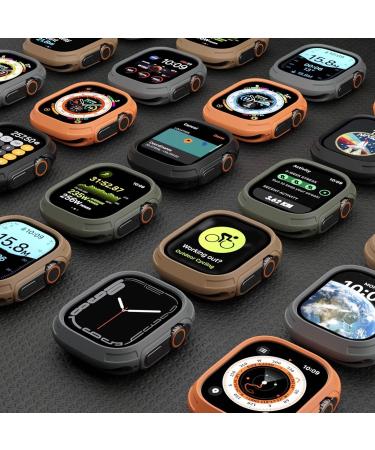 elkson Compatible with Apple Watch Ultra Bumper Case 49mm Screen Protector Tempered Glass Quattro Max Series Rugged for iWatch Military Grade Durable Protective Cover Flexible Shock Proof Tan Desert Tan 49mm - Buy Online on GoSupps.com