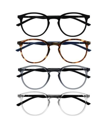 Opulize Met 4er-Pack Reading glasses big round black brown gray clear men's women's feather hinges rrrr60-127c black / brown / gray / clear +3.50 dioptria single