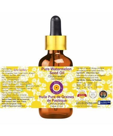 Pure Watermelon Seed Oil (Citrullus lanatus) 30ml - Cold Pressed with Glass Dropper | D ve Herbes - International Shipping Available - Buy Online on GoSupps.com