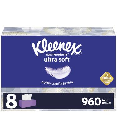 Kleenex Expressions Ultra Soft Facial Tissues, Soft Facial Tissue, 8 Flat Boxes, 120 Tissues per Box, 3-Ply (960 Total Tissues)