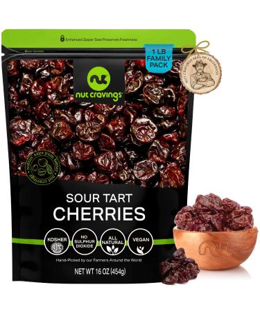 Sun Dried Sour Tart Cherries, Lightly Sweetened (16oz - 1 LB) Packed Fresh in Resealable Bag - Sweet Dehydrated Fruit, Snack Treat - Healthy Food, All Natural, Vegan, Kosher Certified 16 Ounce