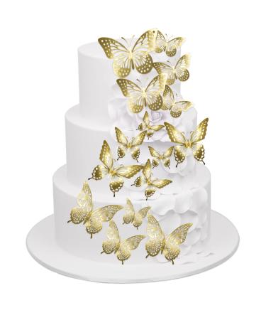 Gyufise 36 Pack Gold Glitter 3D Butterfly Cupcake Toppers Hollow Butterfly Cake Decorations for Birthday Wedding Fairy Party Butterfly Wall Sticker Decal for Background Wall Decoration