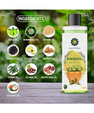 AYURVEDASHREE Bhringraj Hair Oil 6.76 fl oz - Infused with Bhringraj, Amla, Kalonji, and Essential Oils - 200 ml - Buy Online on GoSupps.com