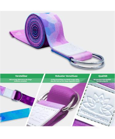 NetroxSports Adjustable Yoga Belt 240cm | Stretching Yoga Band for Men & Women | Adjustable Ring | Ideal for Pilates Meditation & Sports - Violet - Buy Online on GoSupps.com