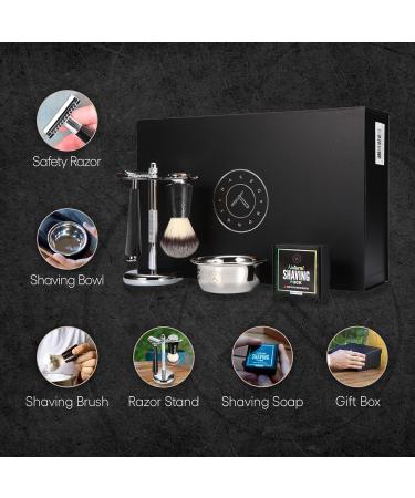 Complete Safety Razor Kit - Ebony Wood Double Edge Razor Brush Organic Soap & Shaving Bowl - Perfect Gift for Men - Buy Online on GoSupps.com