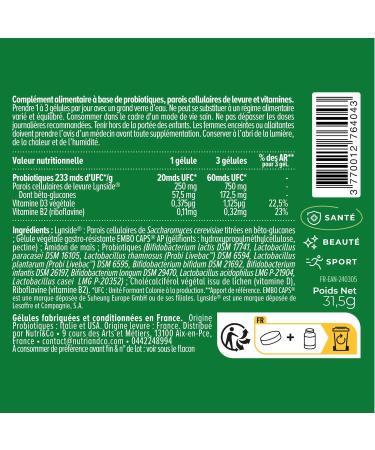 NUTRI & CO Probiotic Intestinal Flora - 60 Billion CFU/day - 9 Strains including 2 Lactobacillus Patented - 60 Capsules Gastro-Resistant to Digestive Enzymes - Packaged in France - Buy Online on GoSupps.com