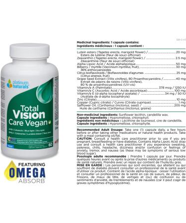 Platinum Naturals Total Vision Care Vegan 60 Capsules - Enhanced Eye Support with Lutein 20mg Zeaxanthin Bilberry - Comprehensive Supplement for Adult Eye Care - Vision Supplement for Eyesight - Buy Online on GoSupps.com