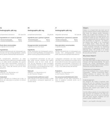 Vitaler's Andrographis 480 mg - 60 g lules Vegan 2 mois de suppl mentation Sans conservateur Composition pure - Buy Online on GoSupps.com