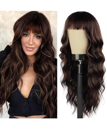 Testar dark brown wigs for women long wavy wavy wigs with pony natural hair looking synthetic curly wig for girls daily party use