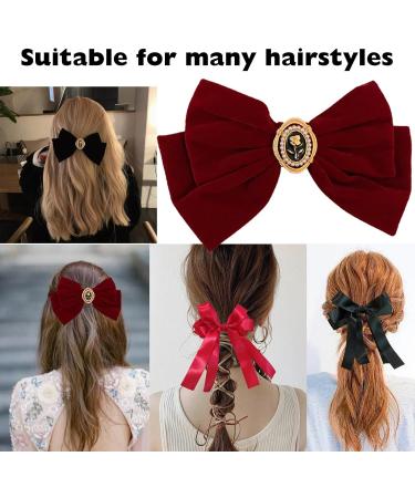 KASESSS 2 Velvet Hair Bow 2 Silky Satin Hair Bow Hair Bows for Women Girls Red Black Bow Hair Clip Vintage Bows for Hair Big Bowknot Hairpin Hair Bow Clip Solid Color French Barrette Hair Clip - Buy Online on GoSupps.com