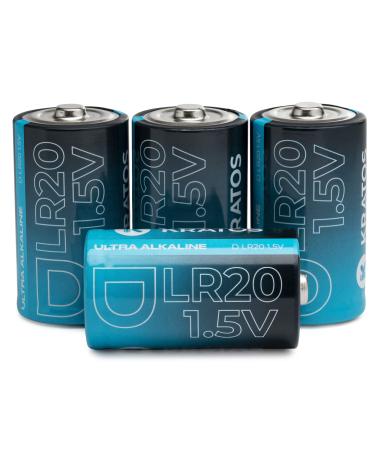 Kratos Power D Batteries - 4 Pack Alkaline Batteries - Long-Lasting All-Purpose D Battery - 10 Year Shelf Life - Mercury & Cadmium Free Flashlight Batteries - Disposable Replacement Batteries 1 Count (Pack of 4)