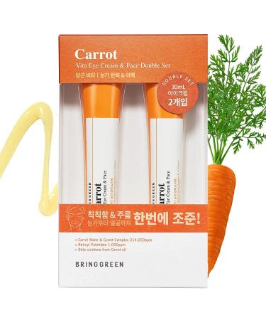 BRING GREEN Carrot Vita Eye Cream & Face Double SET (2 Count) | Anti-Aging Wrinkles Eyecream with Vitamins C B E Retinol Beta-Carotene improve Skin Tone Dark&Red Spots 1.01 fl.oz. x2 30ml+30ml
