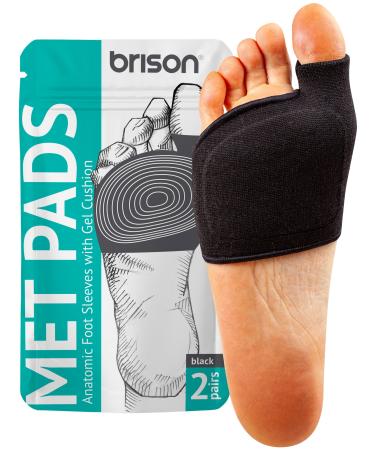 Brison Metatarsal Pads for Women and Men Ball of Foot Cushion - Gel Sleeves Cushions Pad - Fabric Soft Socks for Supports Feet Pain Relief - 2 Pairs L (Men 10-12 Women 11.5-13.5) Black Large