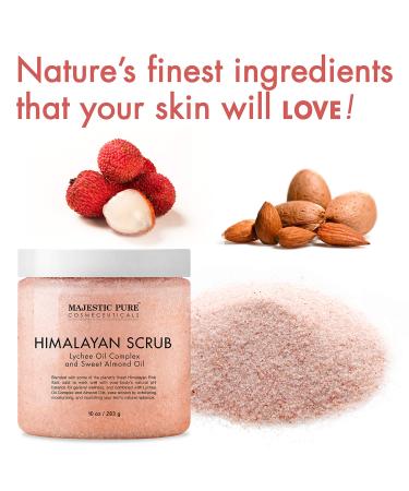 MAJESTIC PURE Himalayan Salt Body Scrub with Lychee Oil - Exfoliating & Moisturizing 10 oz - Buy Online on GoSupps.com