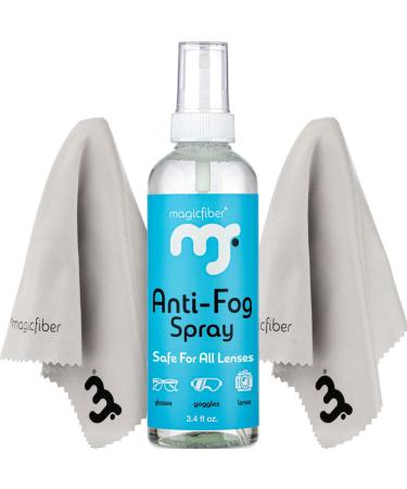 MagicFiber Anti Fog Cleaning Kit - Anti Fog Spray for Glasses, Swim Goggles, Snorkel Masks & More! Comes with 2 MagicFiber Microfiber Cleaning Cloths Anti Fog Kit