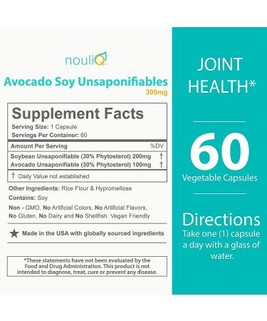 NOULIQ Avocado Soy Unsaponifiables Joint Health Supplement - 300mg, 60 Vegan Capsules - Buy Online on GoSupps.com