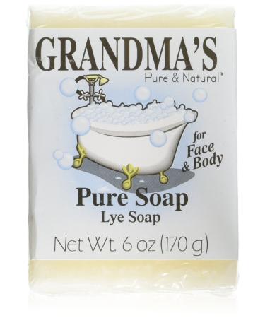 Grandma's Pure Lye Soap Bar - Unscented Face & Body Wash Cleans with No Detergens  Dyes & Fragrances - 6 Ounce (Pack of 1) - 60018