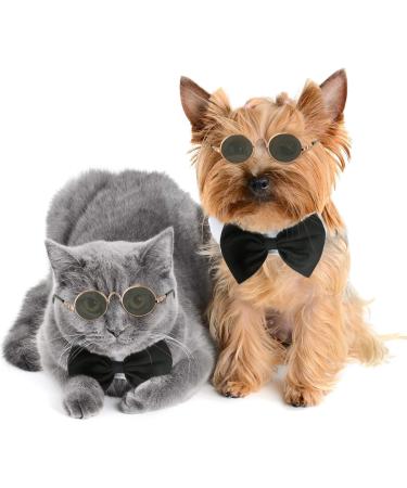 Adjustable Pet Bow Tie & Cute Sunglasses Set for Cats and Dogs - Black White - Buy Online on GoSupps.com
