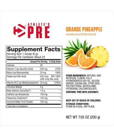 Dymatize Athlete's Pre Pre-Workout - Orange Pineapple 7.05 oz (200 g) | Boost Energy & Performance - Buy Online on GoSupps.com