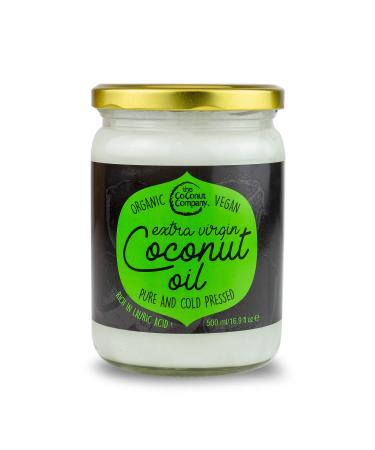 Organic Extra Virgin Coconut Oil 500ml Raw Pure Cold-Pressed Vegan GM-Free Gluten-Free Coconut Oil for Hair Coconut Oil for Skin Unrefined