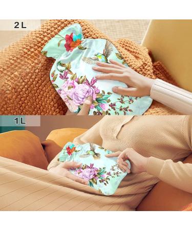 Hot Water Bottle with Bird Flowers - 1L Small Bag for Pain Relief Headaches Neck & Shoulders - BAP-Free - Buy Online on GoSupps.com