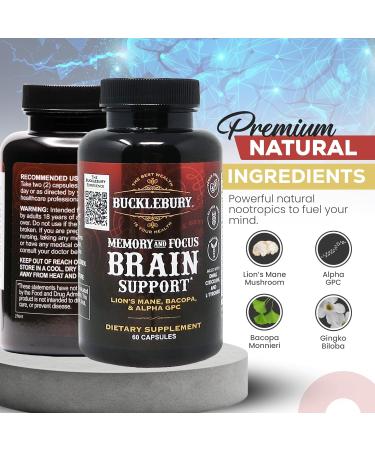 BUCKLEBURY Brain and Memory Supplements with Bacopa & Alpha GPC - Nootropic Brain Capsules for Cognitive Support Focus & Mental Clarity - Memory and Focus Pills for Women & Men - Vegan 60 Capsules - Buy Online on GoSupps.com