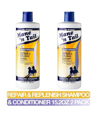 Mane n Tail Sulfate Free Repair n Replenish System - Gentle Cleaning & Replenishing (15.2 Oz) | International Shipping Available - Buy Online on GoSupps.com