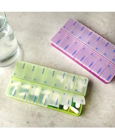 COM-FOUR 2x Drug Doser - 7-Day Medication Box with 2 Compartments - Pill Organizer - 02 Pieces - Purple/Green - Buy Online on GoSupps.com