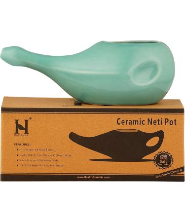 HealthGoodsIn Ceramic Neti Pot - Dishwasher Safe for Nasal Cleansing - Turquoise Color - 225 Ml Capacity + 5 Sachet Neti Salt - Buy Online on GoSupps.com