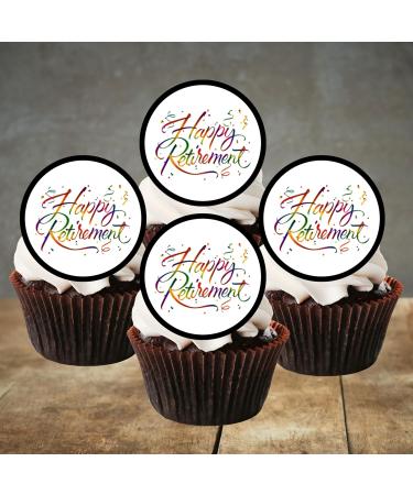 24 PRECUT Happy Retirement Edible Cupcake Decorations Theme #2 Premium Thickness SWEETENED Vanilla Wafer Card Cupcake Toppers - Cake Decorations - Buy Online on GoSupps.com