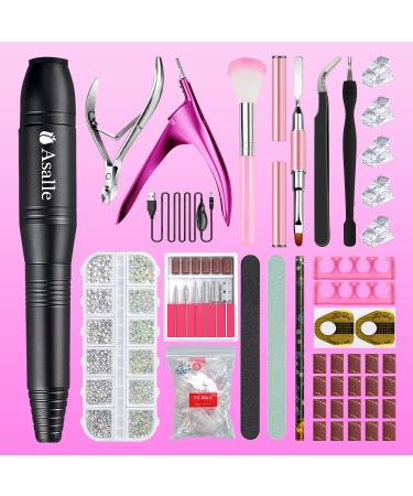 Asalle Electric Nail Drill Kit with Nail Clippers for Acrylic Nails, Professional Nail Drill Machine with Cuticle Trimmer and Other Nail Tools, Nails Kit Acrylic Set for Salon Home Use (Black)