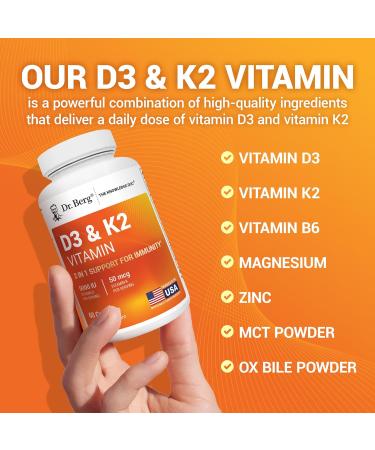 Dr. Berg Maximum Strength 2-in-1 Vitamin D3 K2 5000 IU | Naturally Derived D3 | 4X Lab-Tested & Verified | High Absorption Formula | K2 D3 Vitamin Supplement - 60 Capsules 60 Count (Pack of 1) - Buy Online on GoSupps.com