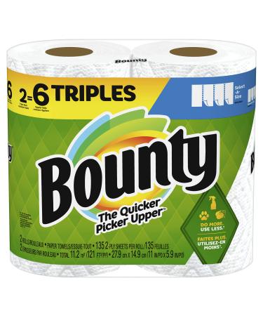 Bounty Select-A-Size Paper Towels, White, 2 Triple Rolls  6 Regular Rolls 2 Count (Pack of 1)