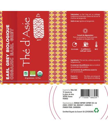  Khla KHLA Organic Earl Grey Black Tea Citrus Flavouring Bergamot Loose Metal Box 90 g Certified Organic Asian Tea - Buy Online on GoSupps.com