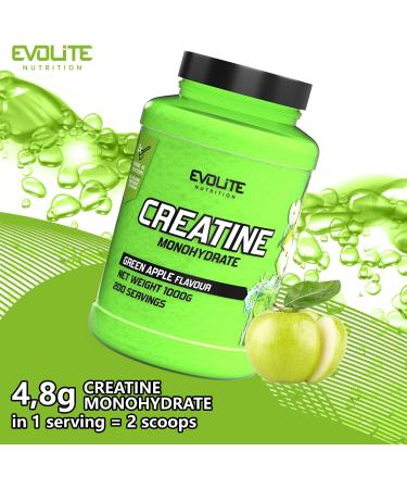 Evolite Nutrition Creatine Monohydrate 1000g - Green Apple Flavored Pre Workout Booster Powder with Taurine - Enhance Performance & Recovery - Buy Online on GoSupps.com