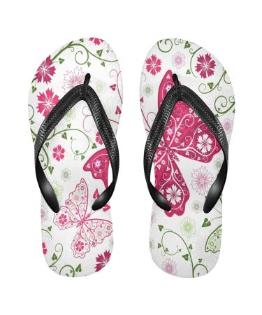 Mnsruu flip-flops with floral pressure butterfly animal motif for home hotel spa bedroom travel XXL for men and women XX-Large