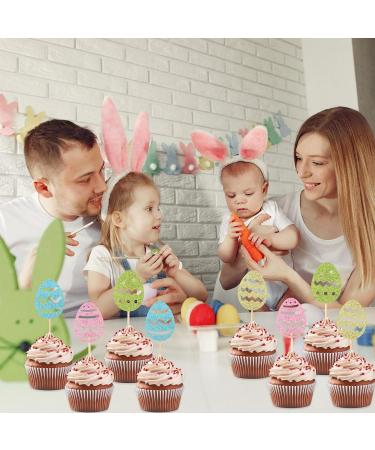 Auliuse 12Pcs Easter Eggs Cupcake Toppers - Glitter Colorful Egg Cupcake Toppers Party Decoration Supplies Easter Eggs Spring Theme Green Blue Yellow Pink Cake Decor Birthday Cupcake Picks (Egg) - Buy Online on GoSupps.com