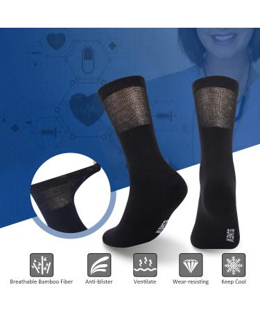 Sunew Bamboo Diabetic Socks - 6 Pairs Black X-Large, Non-Binding Moisture Wicking Crew Dress Socks - Buy Online on GoSupps.com