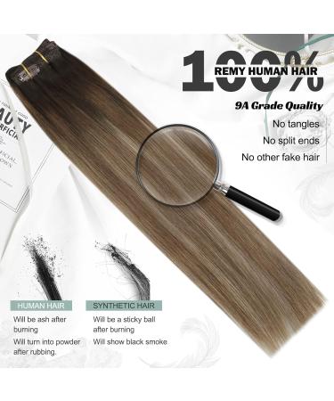 Moresoo Real Hair Extensions Clip - Balayage & Ombre Remy Clip-Ins Dark Brown to Ash Blonde 120g 60cm Premium Quality Hair Extensions - Buy Online on GoSupps.com