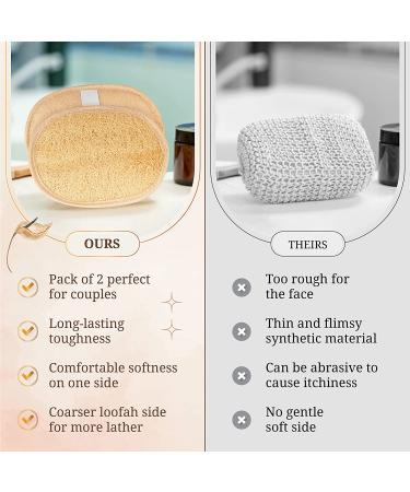 2 Pack Egyptian Natural Loofah Pads - Vegan Exfoliating Body Scrubber for Deep Cleansing Face, Back, and Body - Double Sided Luffa Sponges with Exfoliating Washcloth Side - 6.9 x 4.7 Inches - Buy Online on GoSupps.com