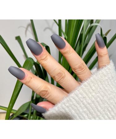 TEN NAILS 24pcs Ballerina False Nails Fake Coffin Long Tips 12 Sizes (Matte Dark Grey 1) - Buy Online on GoSupps.com