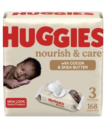 Baby Wipes, Scented, Huggies Nourish & Care Baby Diaper Wipes, 56 Count, Pack of 3 Flip-Top Packs (168 Wipes Total)