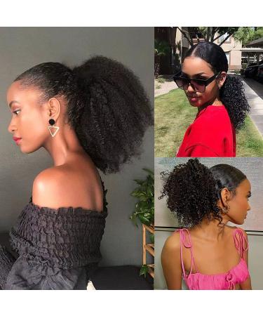HLSK 14 Inch Afro Puff Drawstring Ponytail Human Hair | 150% Density Brazilian Virgin Hair Clip in Extension for Black Women | 3A 4C Afro Kinky Curly Style - Buy Online on GoSupps.com