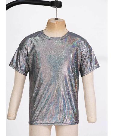 FEESHOW Kids Girls Sparkly Metallic Shiny T-Shirt | Boys Short Sleeves Loose Dance Costume | Black | 9-10 Years - Buy Online on GoSupps.com