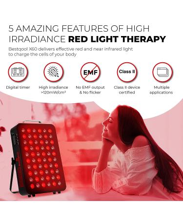 Bestqool Red Light Therapy Device - 60 Clinical Grade LEDs, 660nm 850nm, Timer, 95W High Power Panel for Fast Recovery, Skin Health, Pain Relief - Buy Online on GoSupps.com